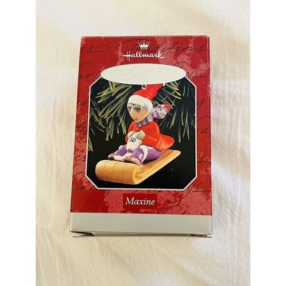 Hallmark Keepsake Christmas Ornament "Maxine" Toboggan Sledding w/Dog Floyd 1998 - Picture 6 of 7